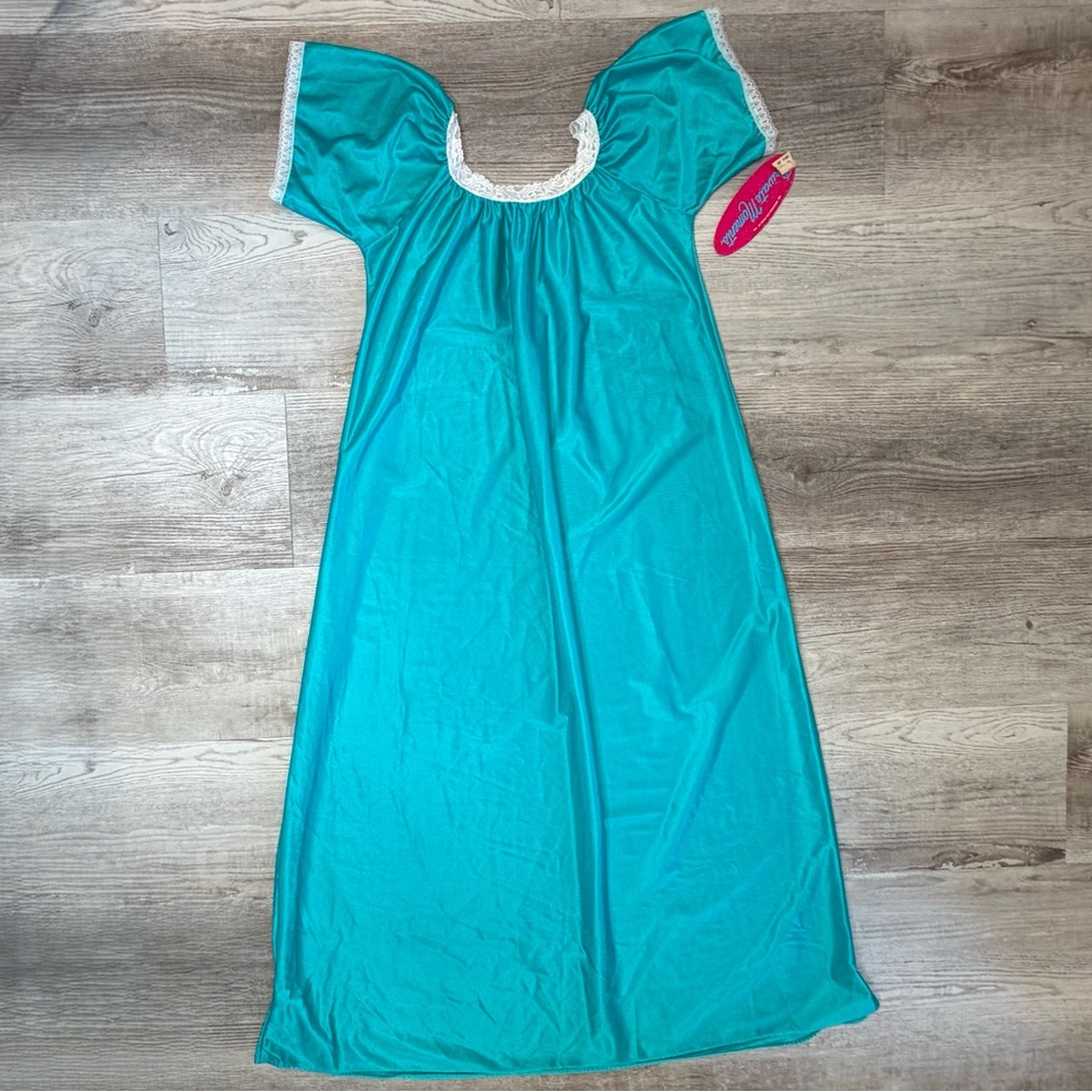 Vintage Private Moments Long Nightgown women’s size M OS Teal NWT Grannycore - Picture 1 of 9